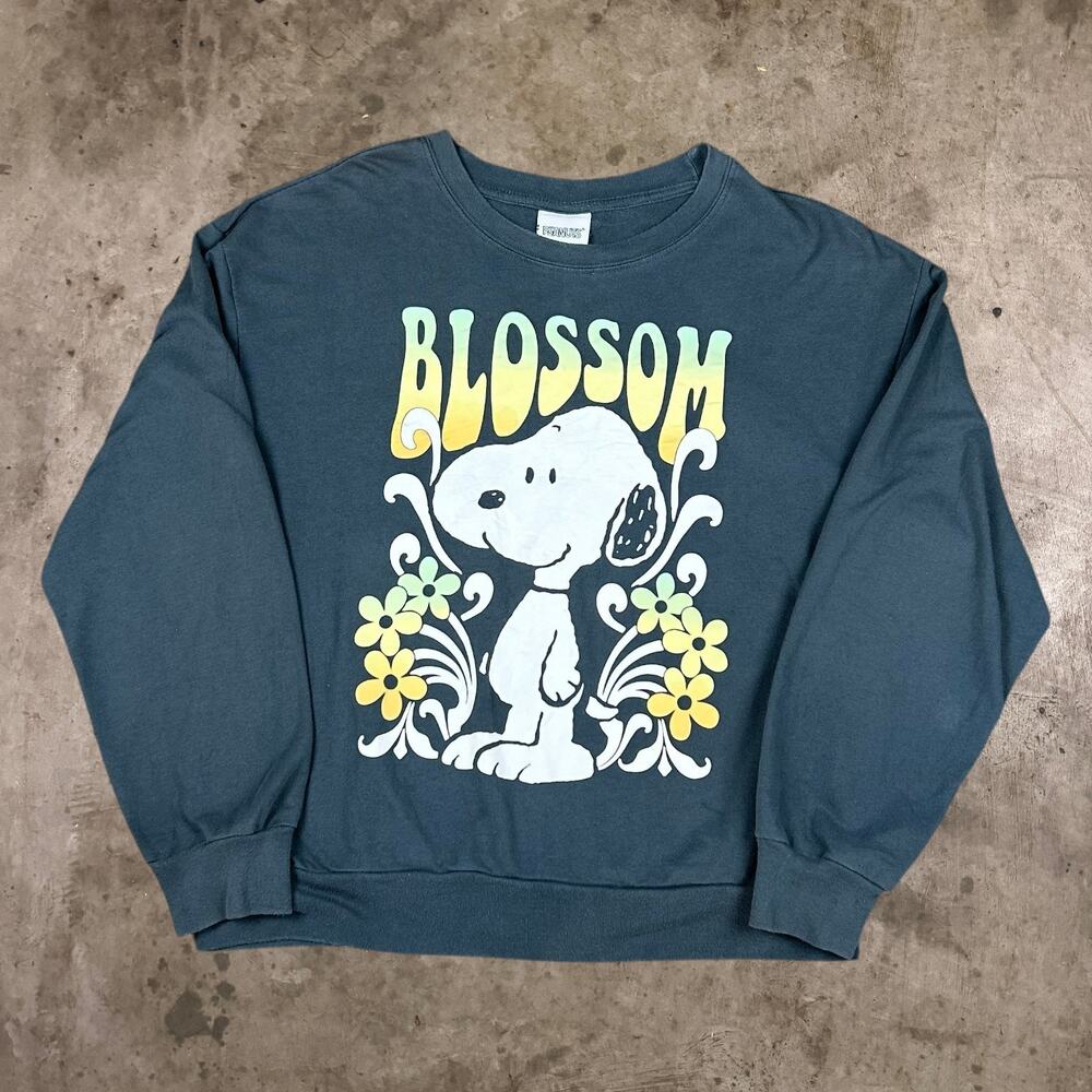 Peanuts Blossom Graphic Sweatshirt Long Sleeve Crew Pullover Gray Womens Size M - Picture 2 of 5
